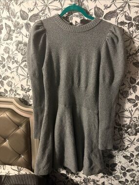 Express Gray Long Sleeve Puff Shoulder Sweater Dress